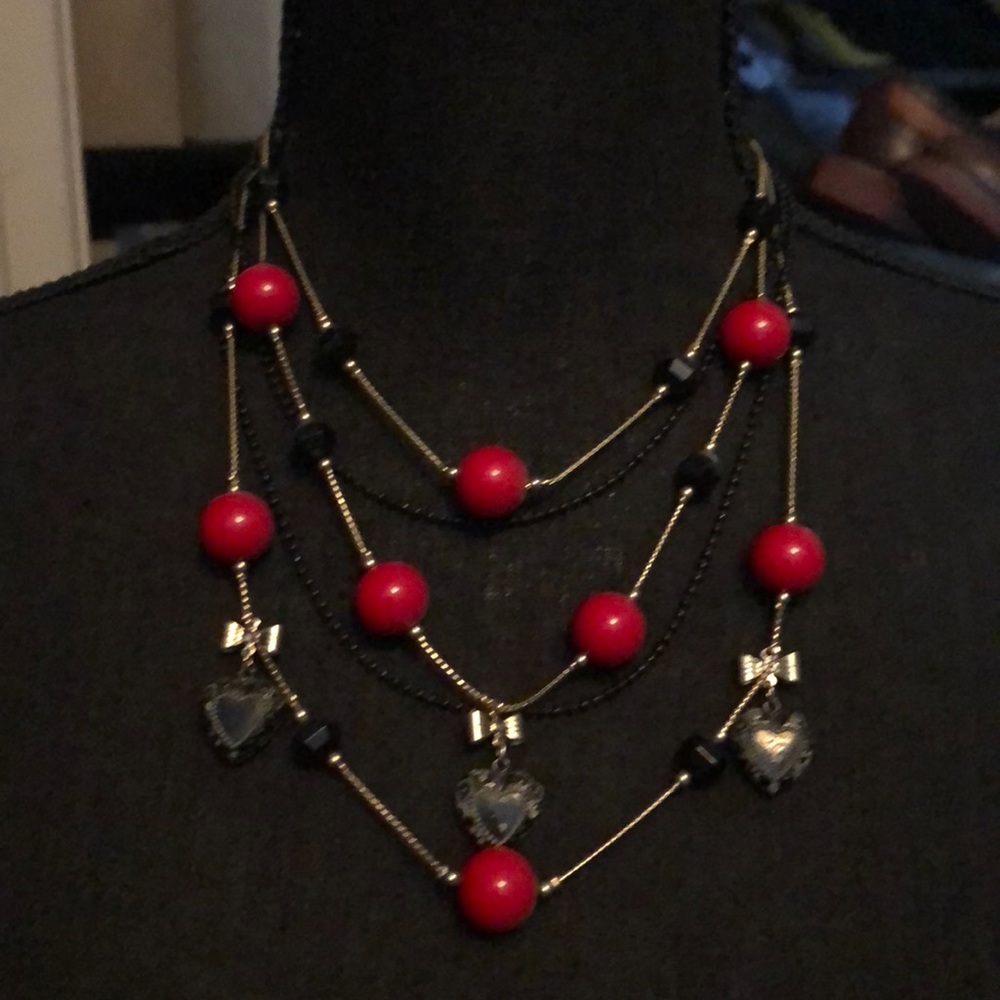 Betsey Johnson layered black and red necklace